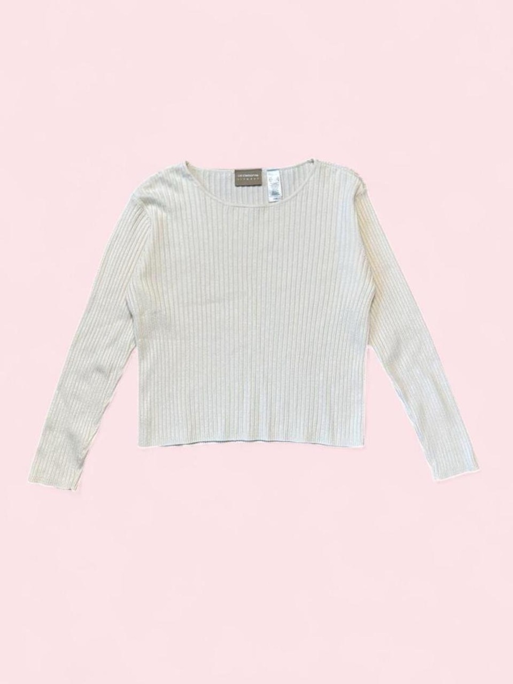 Liz Claiborne Cream Ribbed Crewneck Sweater